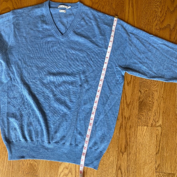Peter Millar V-Neck Sweater long sleeve merino wool blue Large - Picture 9 of 16